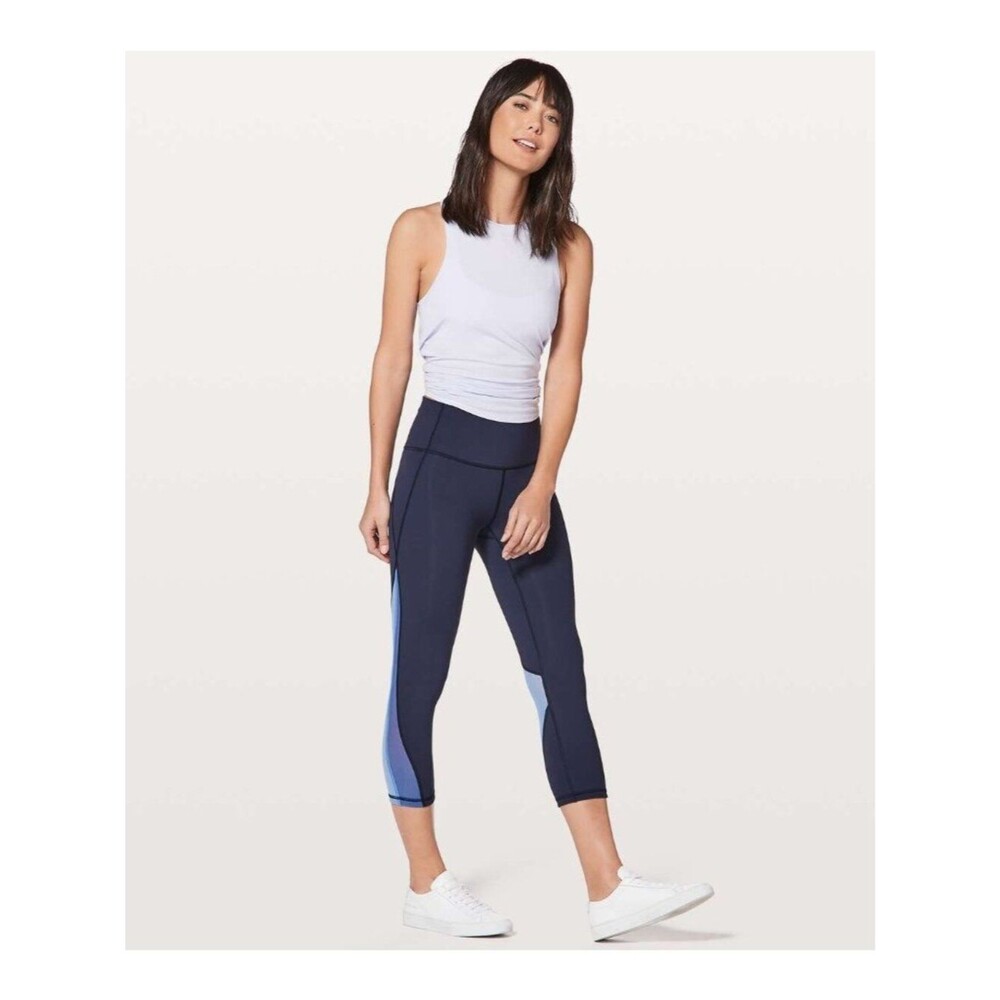 Lululemon Womens 2 Mix & Mesh Crop 21" Navy Blue Yoga Gym